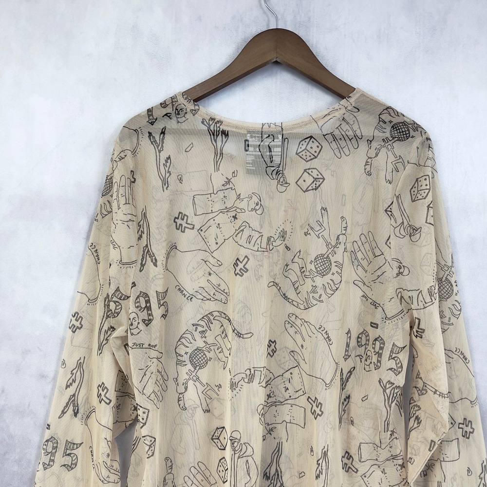 Forever 21 Yuki Haze Mesh Graphic Top Women 3X Sheer Doodle Print Street Indie - Picture 6 of 11